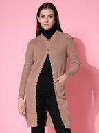 Women Self Design Long Brown Acrylic Winter Shrug - Wool Trees | Grocsy