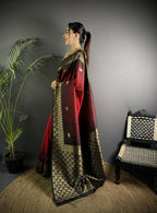 Joban Fashion Red Handloom Silk Ikkat Saree | Grocsy