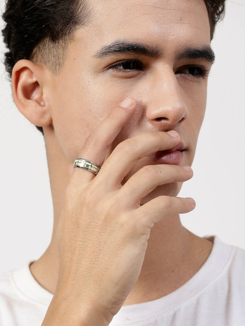 NVR Men's Rhodium-Plated Silver-Toned Stainless Steel Finger Ring | Grocsy