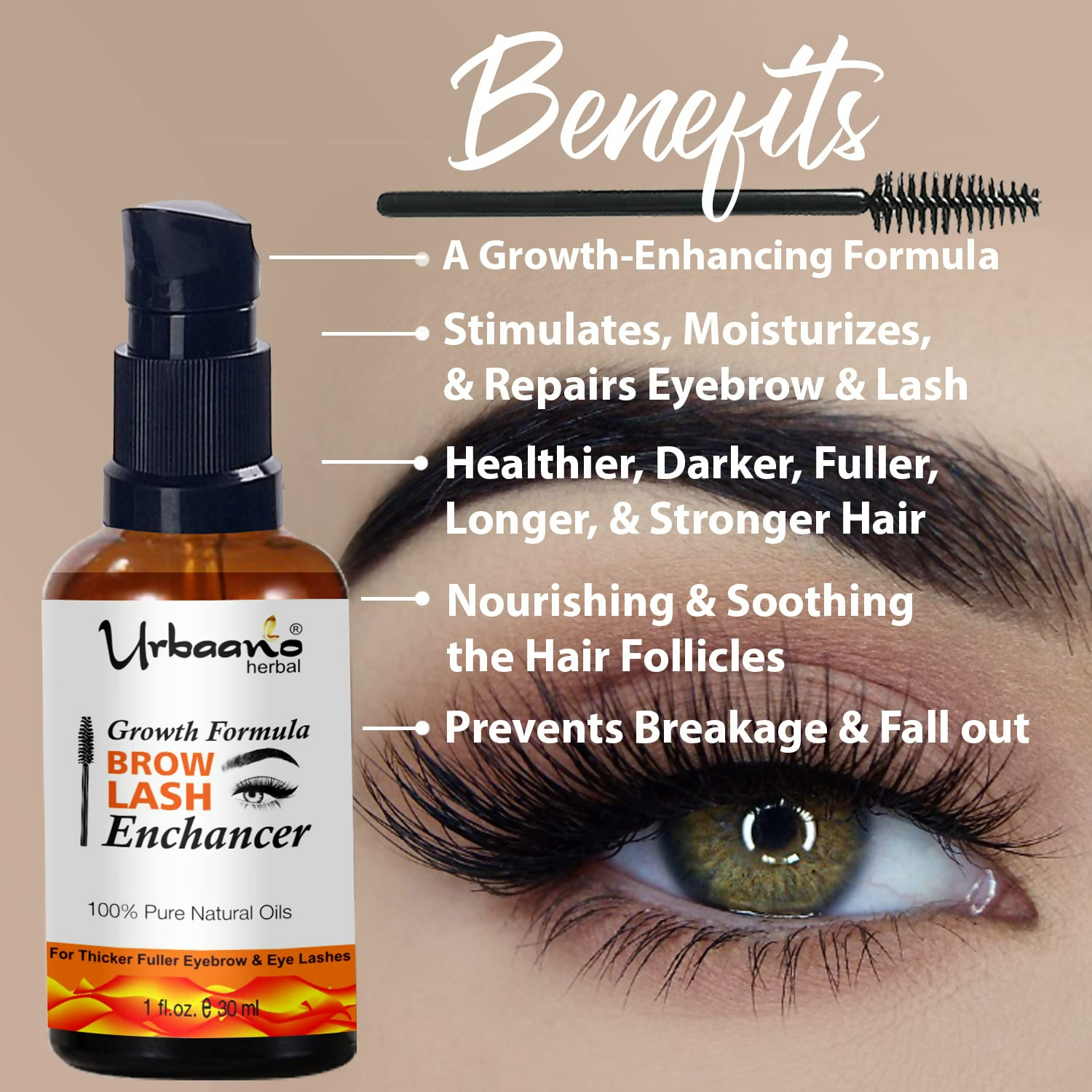 Urbaano Herbal Premium Eyebrow & Eyelash Growth Serum Oil | Grocsy