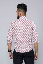 Miravan Men's White & Pink Spread Collar Floral Print Shirt | Grocsy