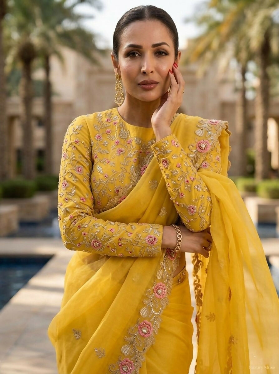 Teeya Creation New Womens Latest Party Wear Soft Chiffon Silk Saree-Yellow | Grocsy