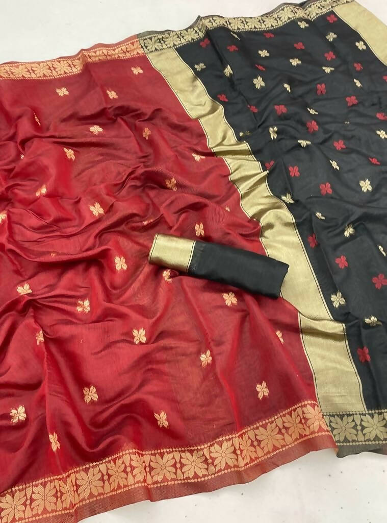 DEIANA'S Beautiful Designer Golden zari Soft Cotton Saree - Red | Grocsy