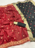 DEIANA'S Beautiful Designer Golden zari Soft Cotton Saree - Red | Grocsy