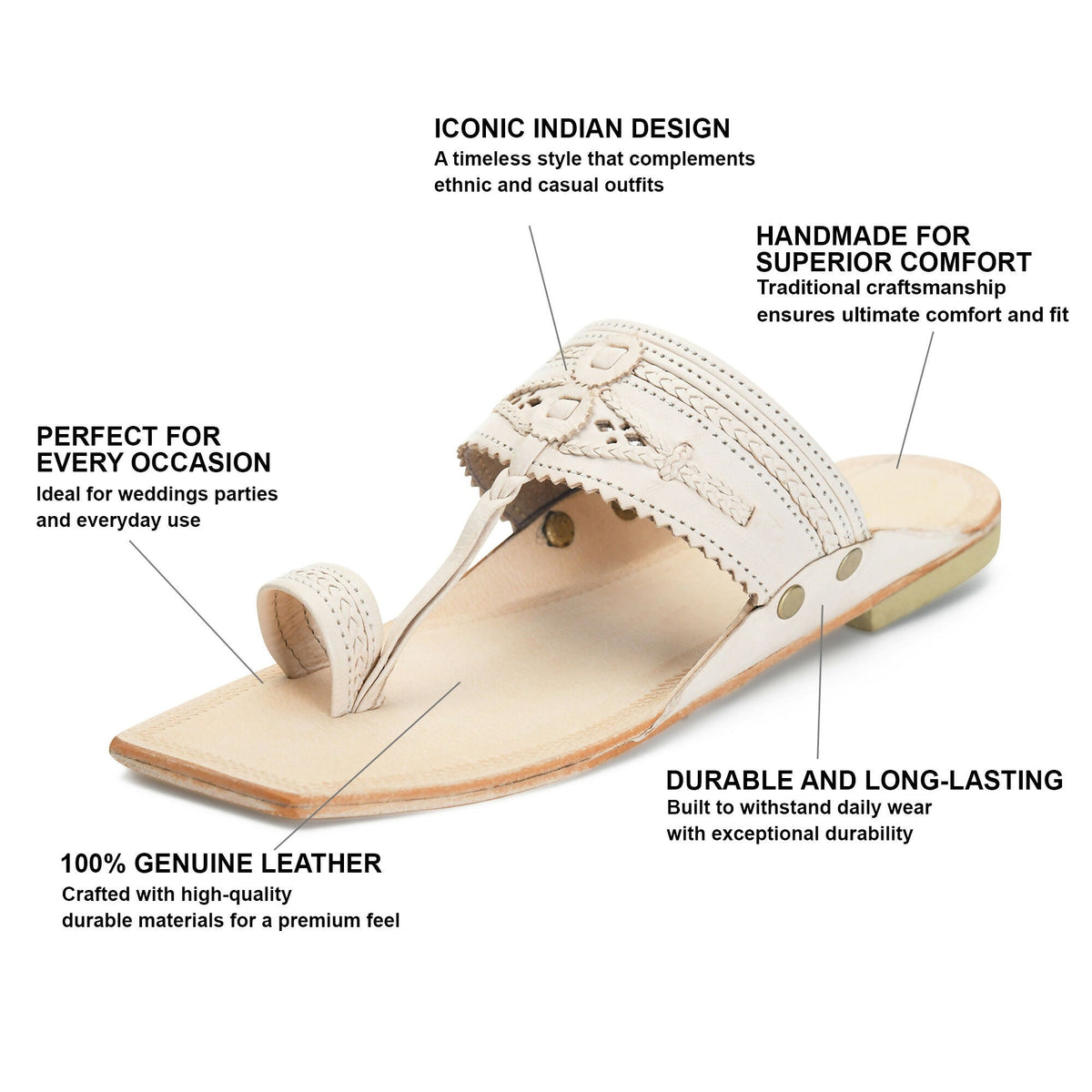 Stepsoft Men'S Cream Kolhapuri Chappal | Ethnic Leather Slip-On For Wedding & Festive Wear | Grocsy