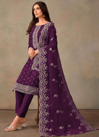 Vegaa Fashion Violet Organza Embroidery Work Designer Salwar Suit | Grocsy