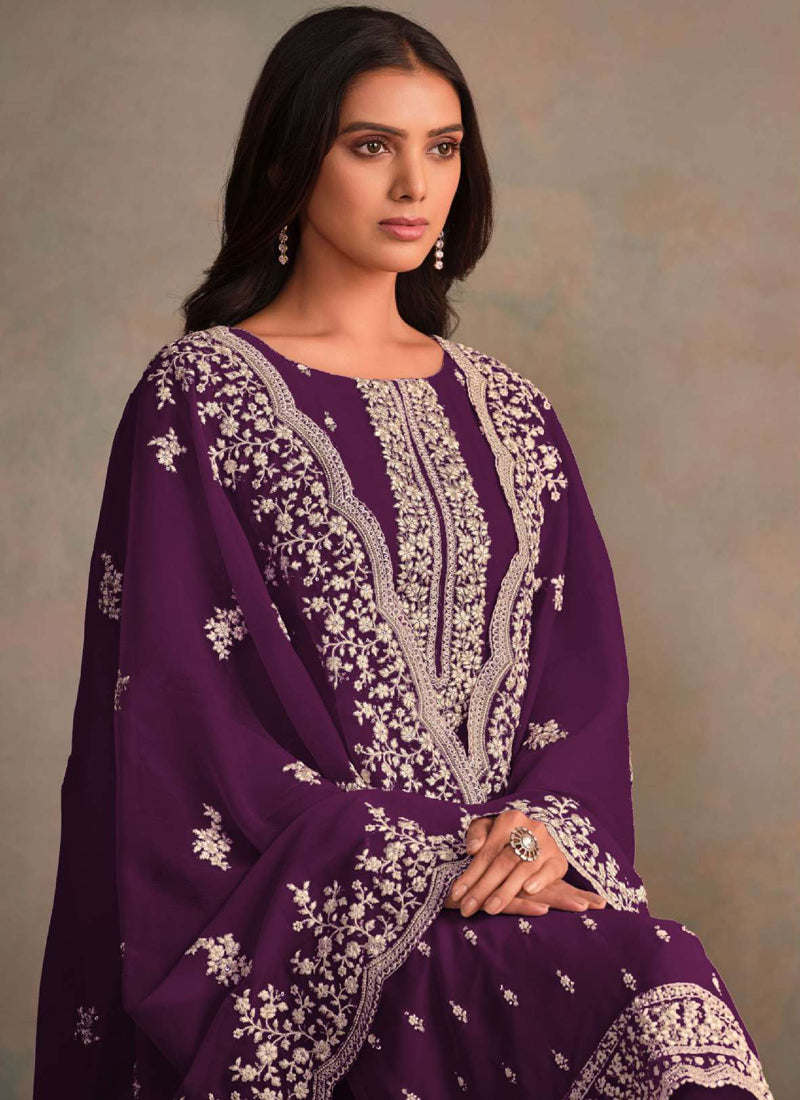 Vegaa Fashion Violet Organza Embroidery Work Designer Salwar Suit | Grocsy