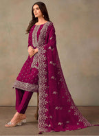 Vegaa Fashion Wine Organza Embroidery Work Designer Salwar Suit | Grocsy