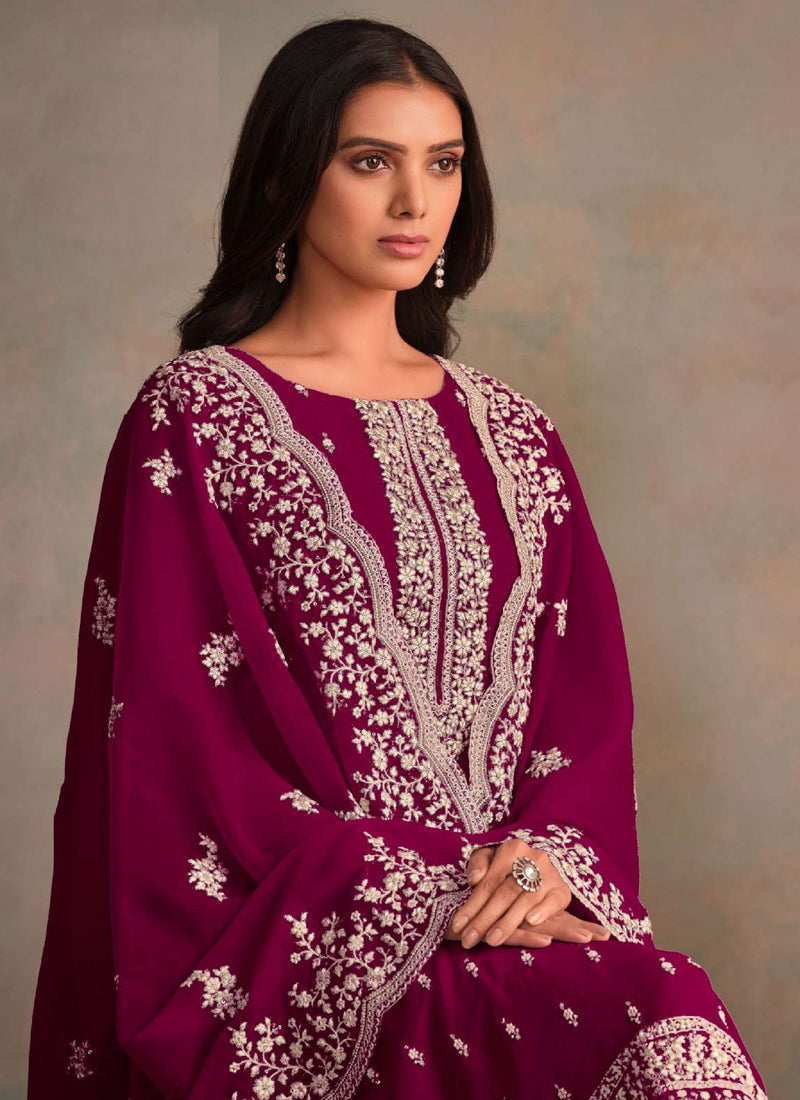 Vegaa Fashion Wine Organza Embroidery Work Designer Salwar Suit | Grocsy