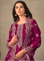Vegaa Fashion Wine Organza Embroidery Work Designer Salwar Suit | Grocsy