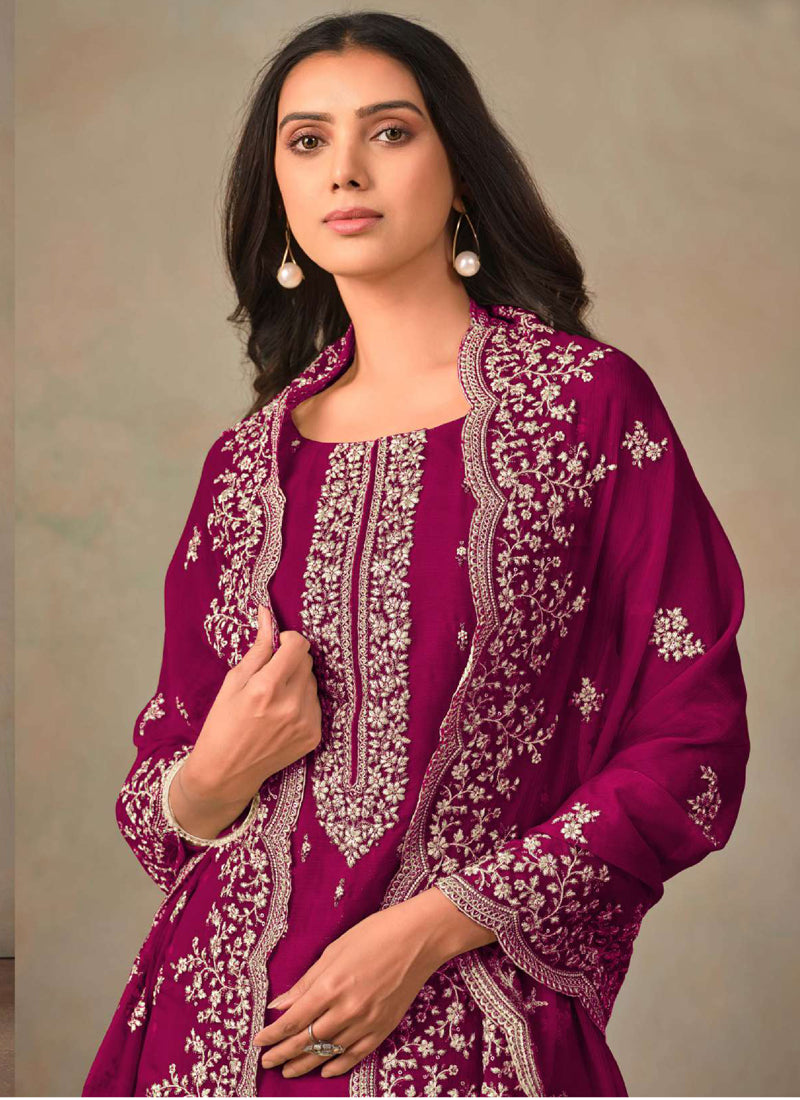 Vegaa Fashion Wine Organza Embroidery Work Designer Salwar Suit | Grocsy