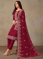 Vegaa Fashion Maroon Organza Embroidery Work Designer Salwar Suit | Grocsy
