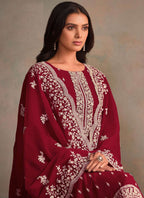 Vegaa Fashion Maroon Organza Embroidery Work Designer Salwar Suit | Grocsy