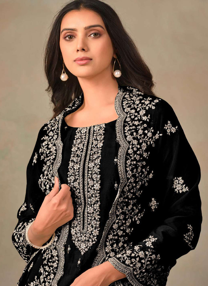 Vegaa Fashion Black Organza Embroidery Work Designer Salwar Suit | Grocsy