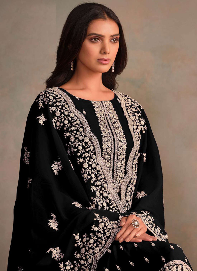 Vegaa Fashion Black Organza Embroidery Work Designer Salwar Suit | Grocsy