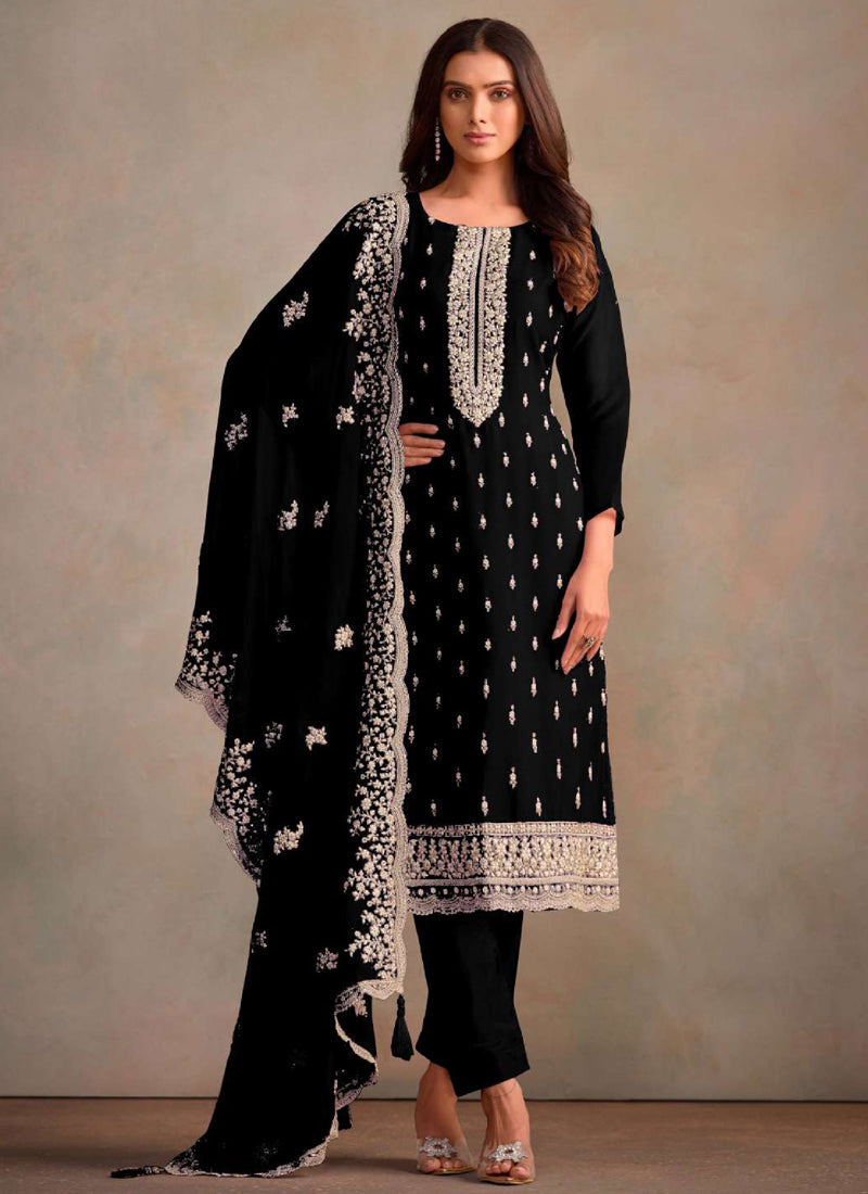 Vegaa Fashion Black Organza Embroidery Work Designer Salwar Suit | Grocsy
