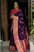 DEIANA'S Beautiful Designer Golden zari Soft Lichi Silk Saree - Purple | Grocsy