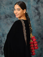 Ruby Raang Gold Gota Pati Work And Dark Pink Rosses With Black Thread & Golden Stones | Grocsy