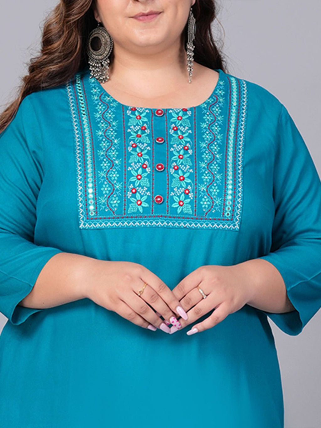Sztori Women Printed Flared Sleeves Thread Work Kurta | Grocsy