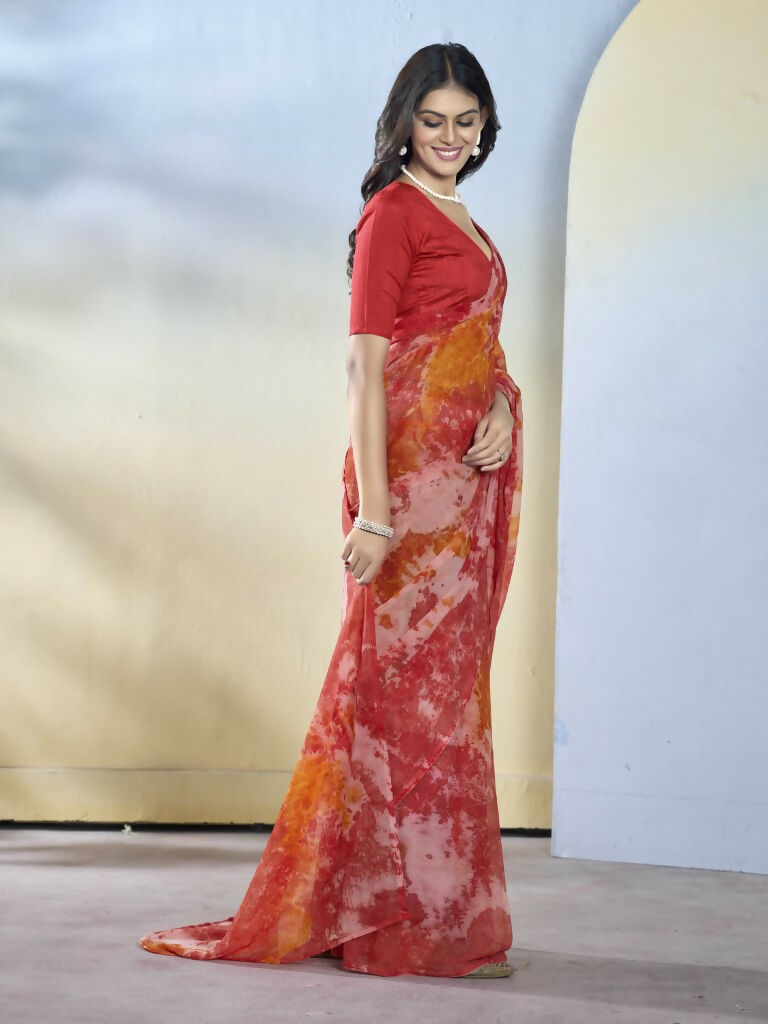 Maroon Georgette Designer Printed Ready to Wear Saree - Samyana | Grocsy