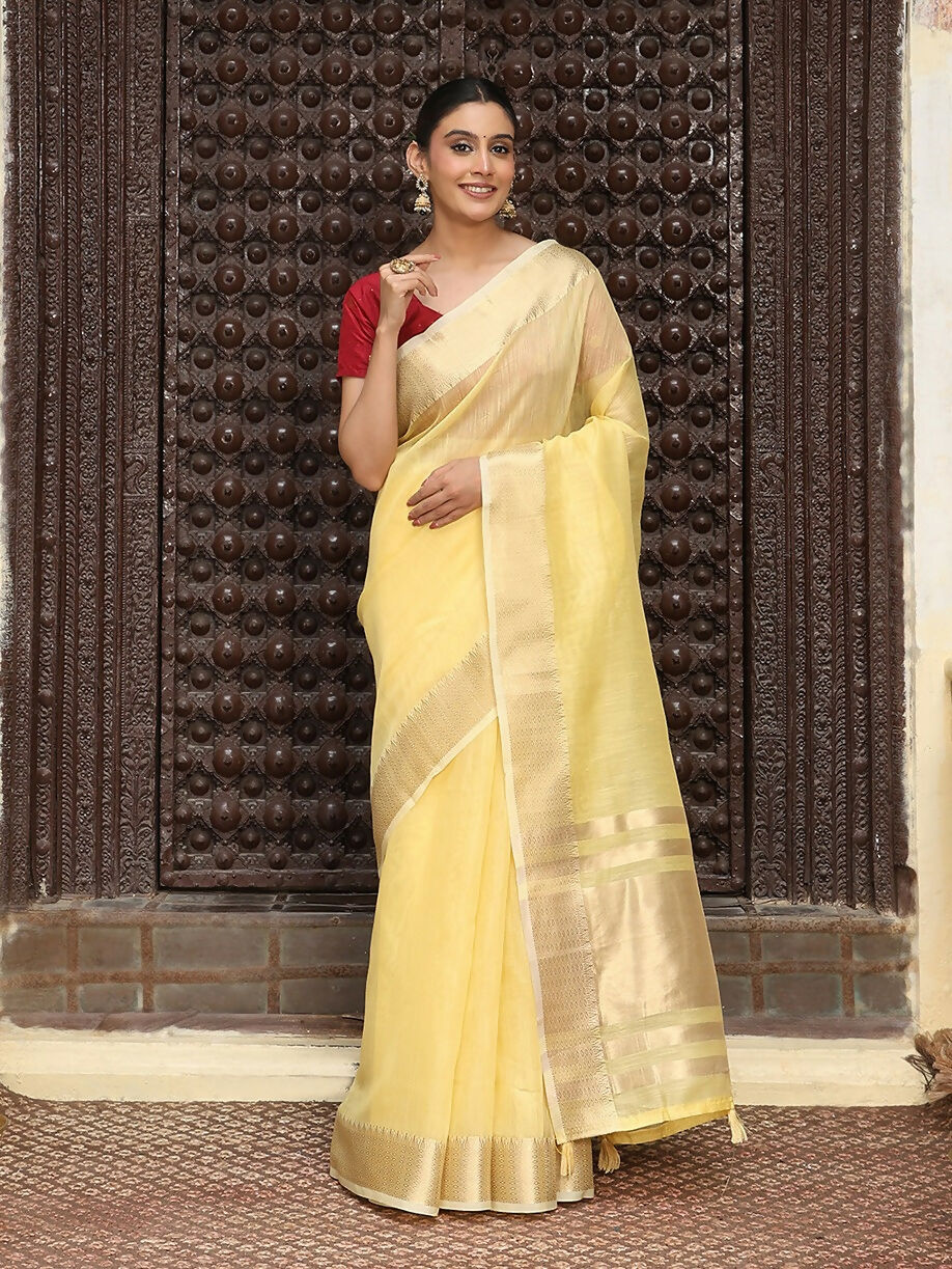 Shree Shyam Fashion Yellow Cotton Saree | Grocsy