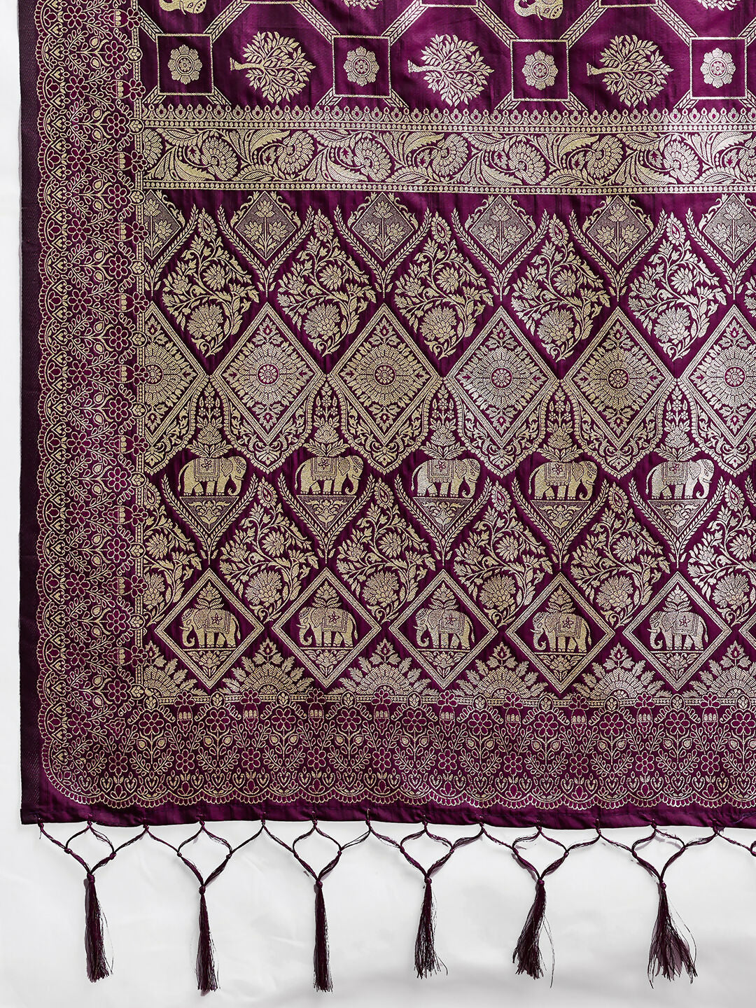 Shree Shyam Fashion Wine Silk Blend Saree | Grocsy