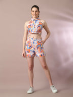 Myshka Women's Multi Printed Shirt Collar Party Top With Shorts Co-ord set | Grocsy