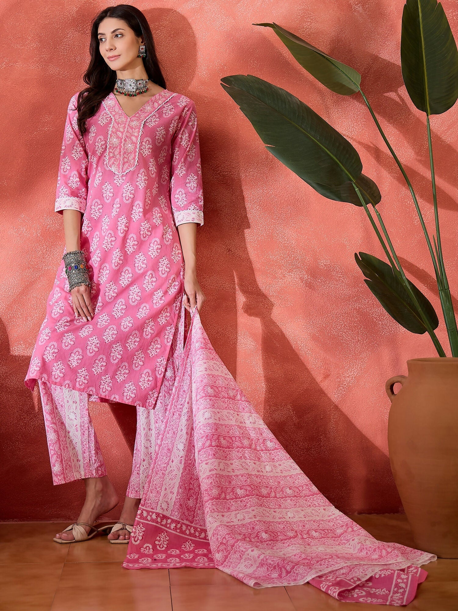 Joban Fashion Printed Pink Pure Cotton Kurta Set | Grocsy