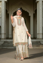 Ethnic Festive Wear White Primium Chinon Fabric Stitched Suit With Dupatta - Zeeya | Grocsy
