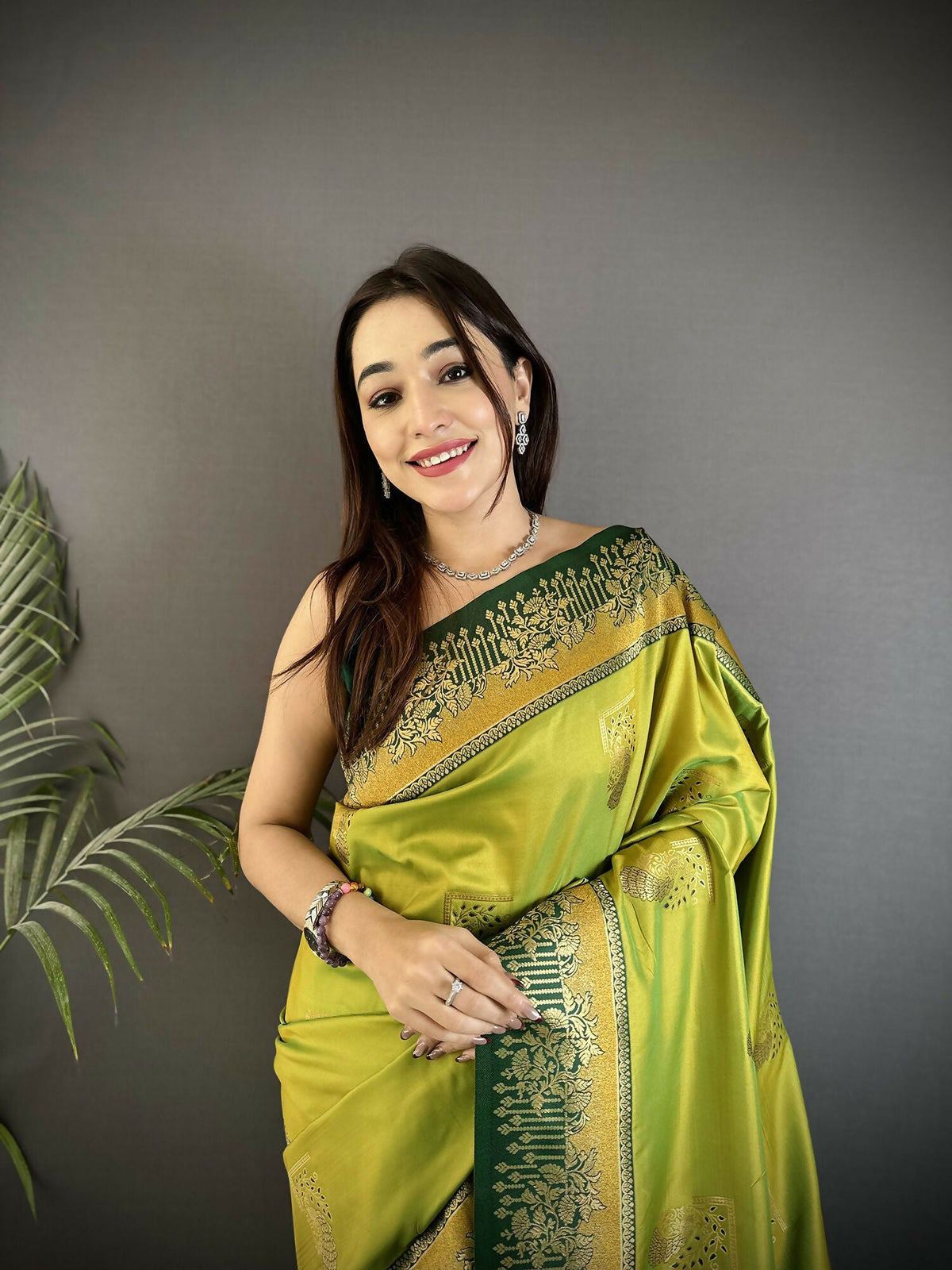 Joban Fashion Light Green Banarasi Soft Silk Peacock Butta Work Saree | Grocsy