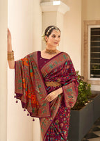 Joban Fashion Faux Chiffon Light Weight SareeMaroon Colored With Zari Border Saree | Grocsy