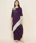 Women Republic Purple Assmetrical Kurta With Cowl Dhoti | Grocsy