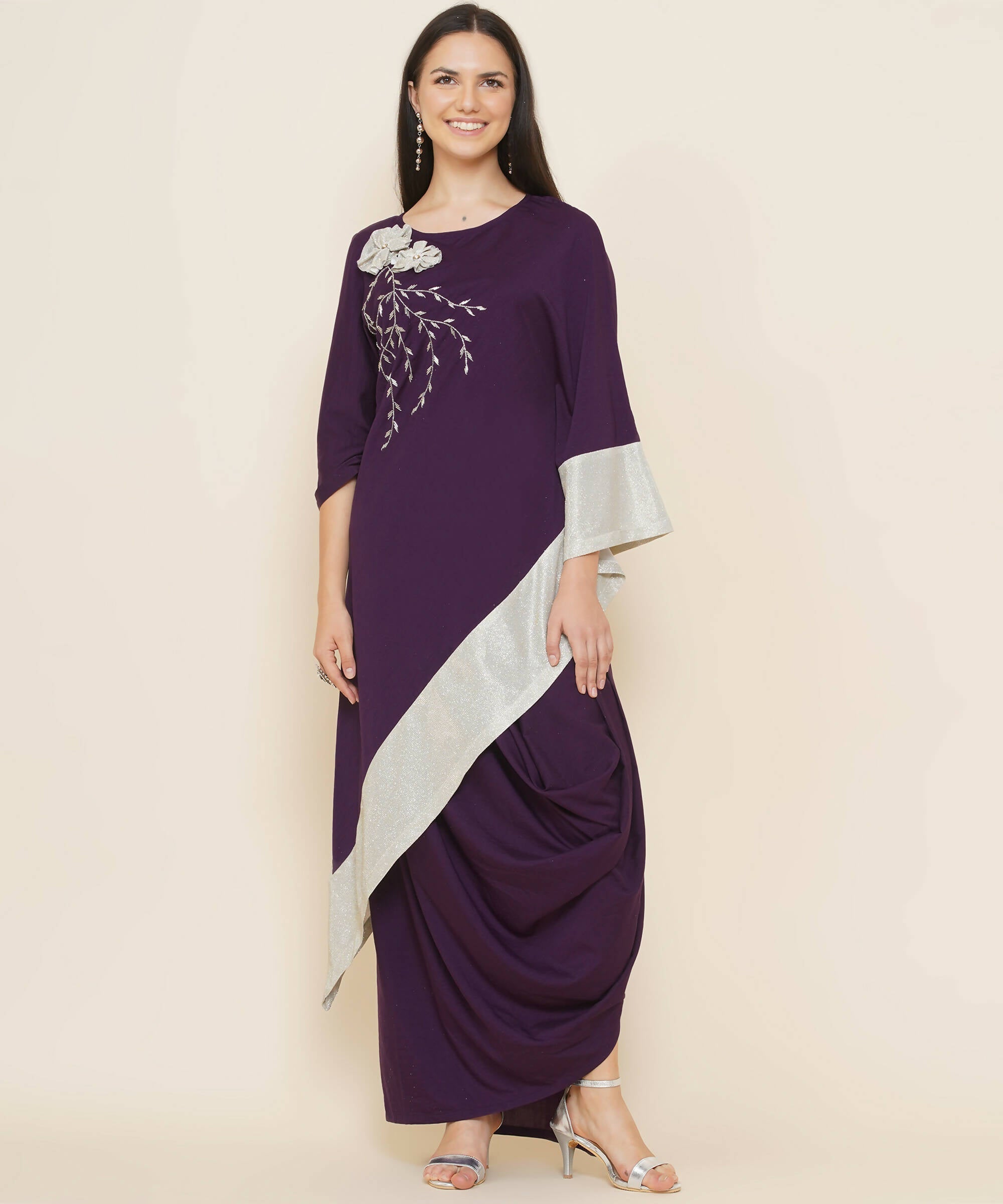 Women Republic Purple Assmetrical Kurta With Cowl Dhoti | Grocsy