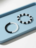 NVR Set of 2 Black & White crystal beaded Bracelet for Men & Women | Grocsy