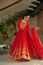 Joban Fashion Red Georgette Sequence Embroidery Work Kurta Set | Grocsy