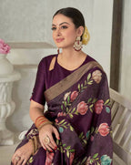 Purple Rangkat Tussar Silk Woven Design Saree with Unstitched Blouse - Mohmanthan Eshani | Grocsy