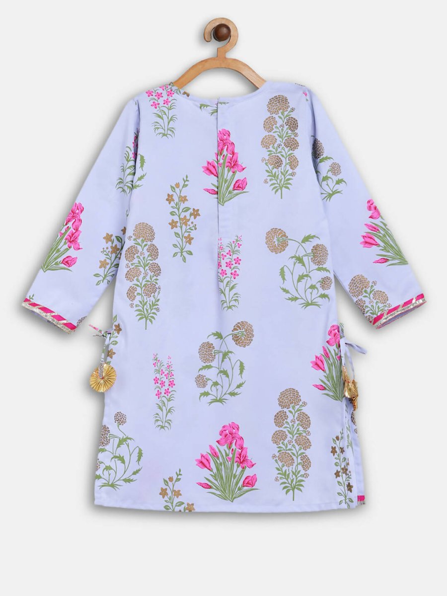Ahalyaa Blue Crepe Printed Kids Kurta Palazzo Set For Girls | Grocsy