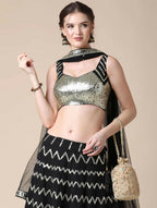 Jyoti Fashion Black Sequence with Thread Zari Embroidery Georgette Lehenga Choli with Dupatta | Grocsy