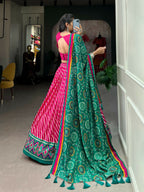 Vastranavya Cultural Leheriya With Patola Print Border Tussar Silk Lehenga Choli - Pink | Grocsy
