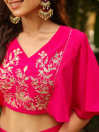 Janasya Pink Georgette Yoke Embroidery Co-Ords | Grocsy