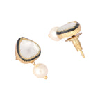Nuyug 22K Gold Plated Kundan Stone Ethnic Mini Pearl Drop Studs | Grocsy