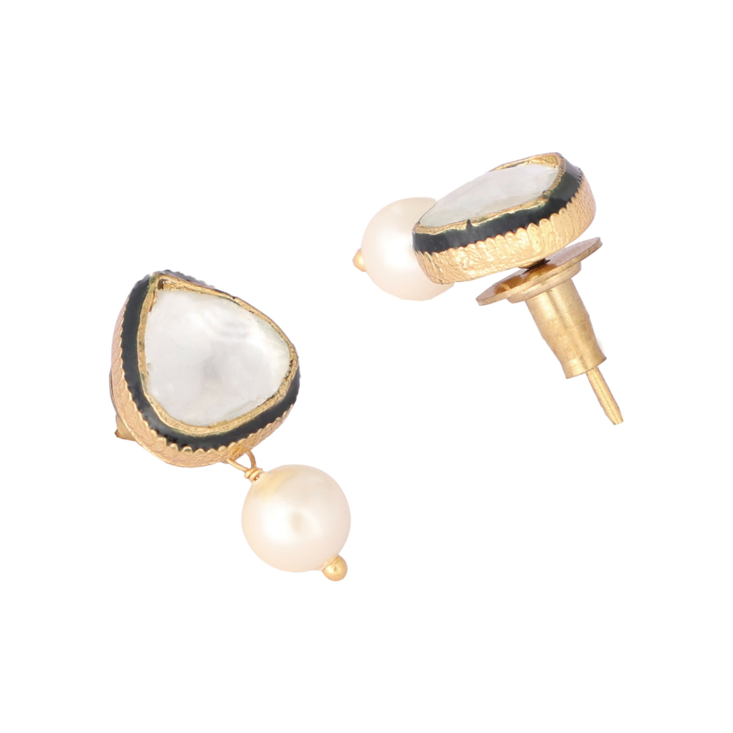 Nuyug 22K Gold Plated Kundan Stone Ethnic Mini Pearl Drop Studs | Grocsy