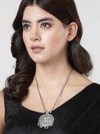 NVR Women's Elegant Silver Oxidised Brass Necklace | Grocsy