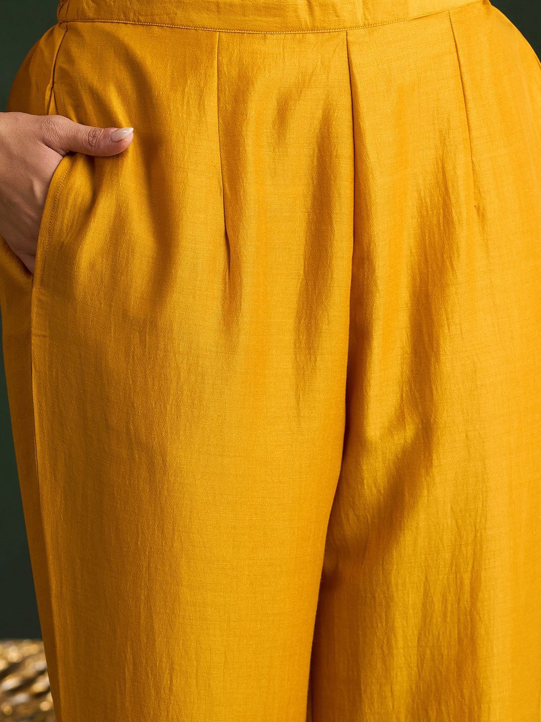 Indo Era Mustard Yellow Floral Embroidered V-Neck Straight Kurta with Trousers & Dupatta | Grocsy