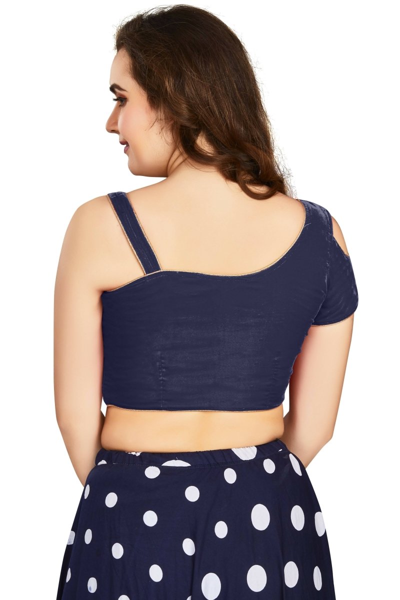 Aastha Fashion Women's Women's Navy Blue Velvet Solid Readymade Blouse | Grocsy