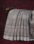 Grey Colored Block Printed Semi Chanderi Saree By Gayathri Reddy Designer Studio | Grocsy