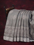 Grey Colored Block Printed Semi Chanderi Saree By Gayathri Reddy Designer Studio | Grocsy