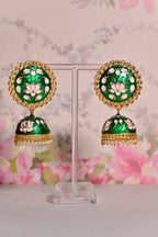 Green Round Shape Ethnic Meenakari Jhumki Earrings By House of Ree - Swadesiicart