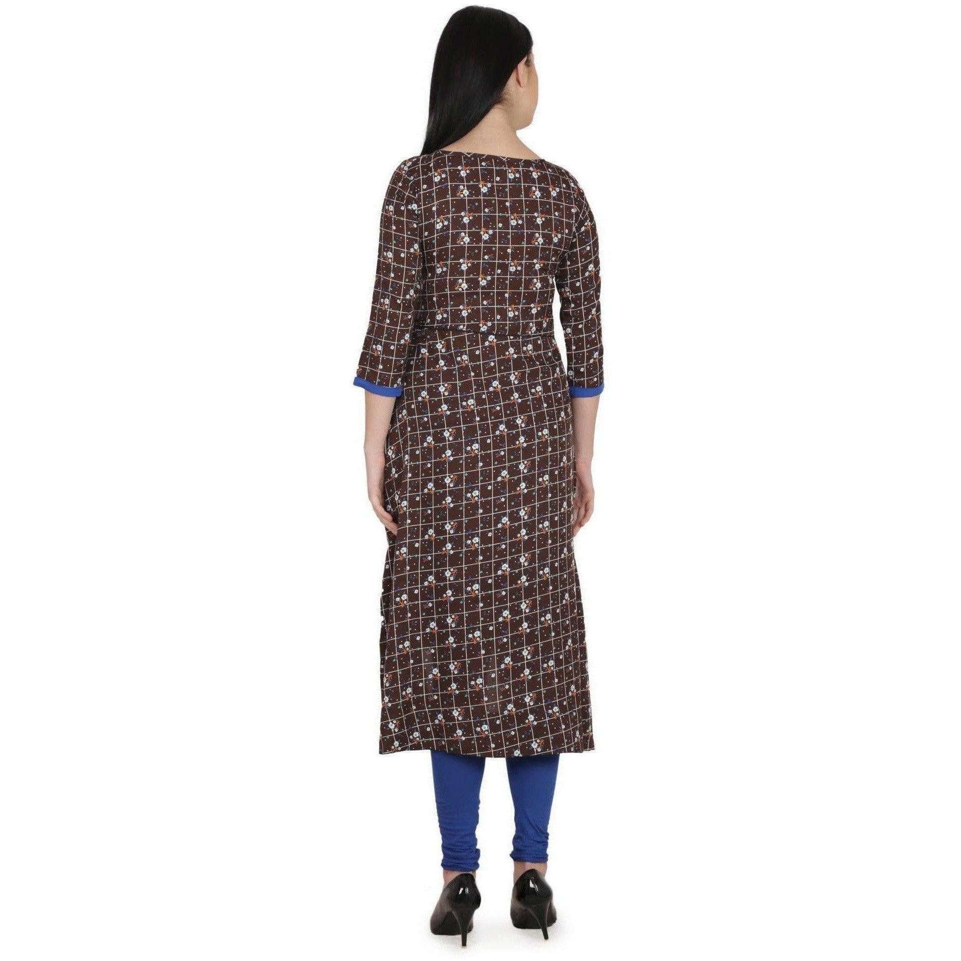 Kanoor Garments Women's Brown High Low Round Neck Kurti | Grocsy
