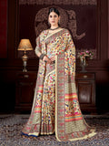 Aayaa Designer Winter Collection Printed Saree With Shawl - Multi Color | Grocsy